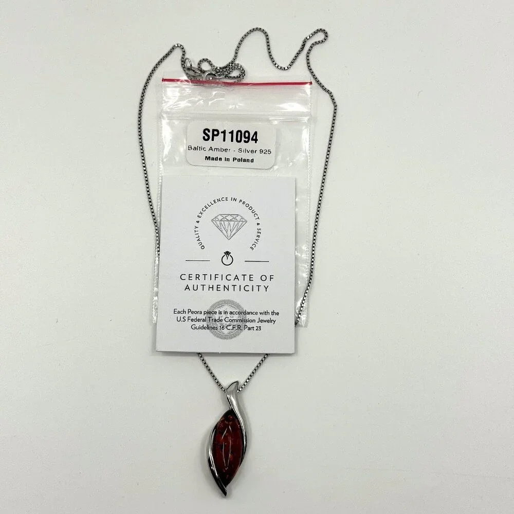Peora Genuine Baltic Amber Pendant Necklace – Sterling Silver, Cognac Color - Picture 6 of 6